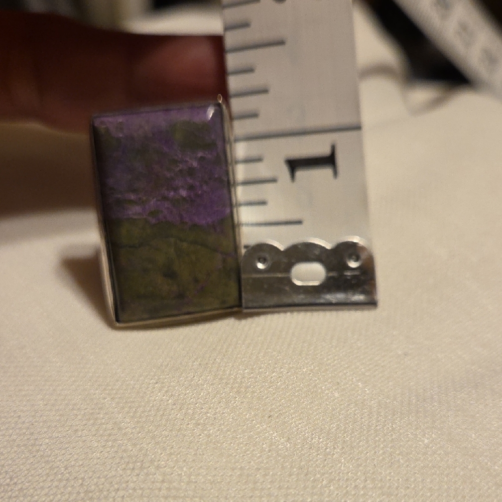 Sterling Silver Rectangular Purple-Green Gemstone… - image 2